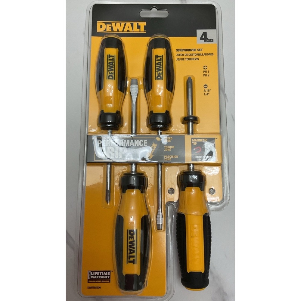 DeWALT 4 Piece Screwdriver Set Performance Grip Magnetic Tips DWHT65200